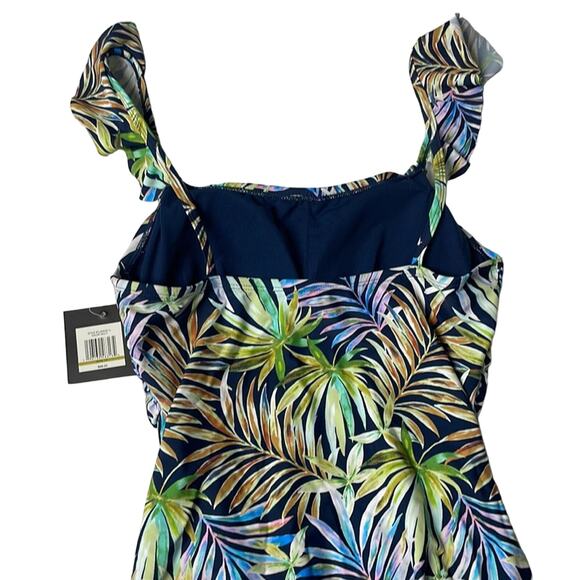 NWT Ellen Tracy Tropical Palm Leaf One Piece Suit Size 14 - Picture 7 of 9
